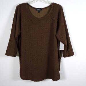 Karen Kane Shirttail Top Women's Plus Size 2X Brown Bubble Textured Fabric